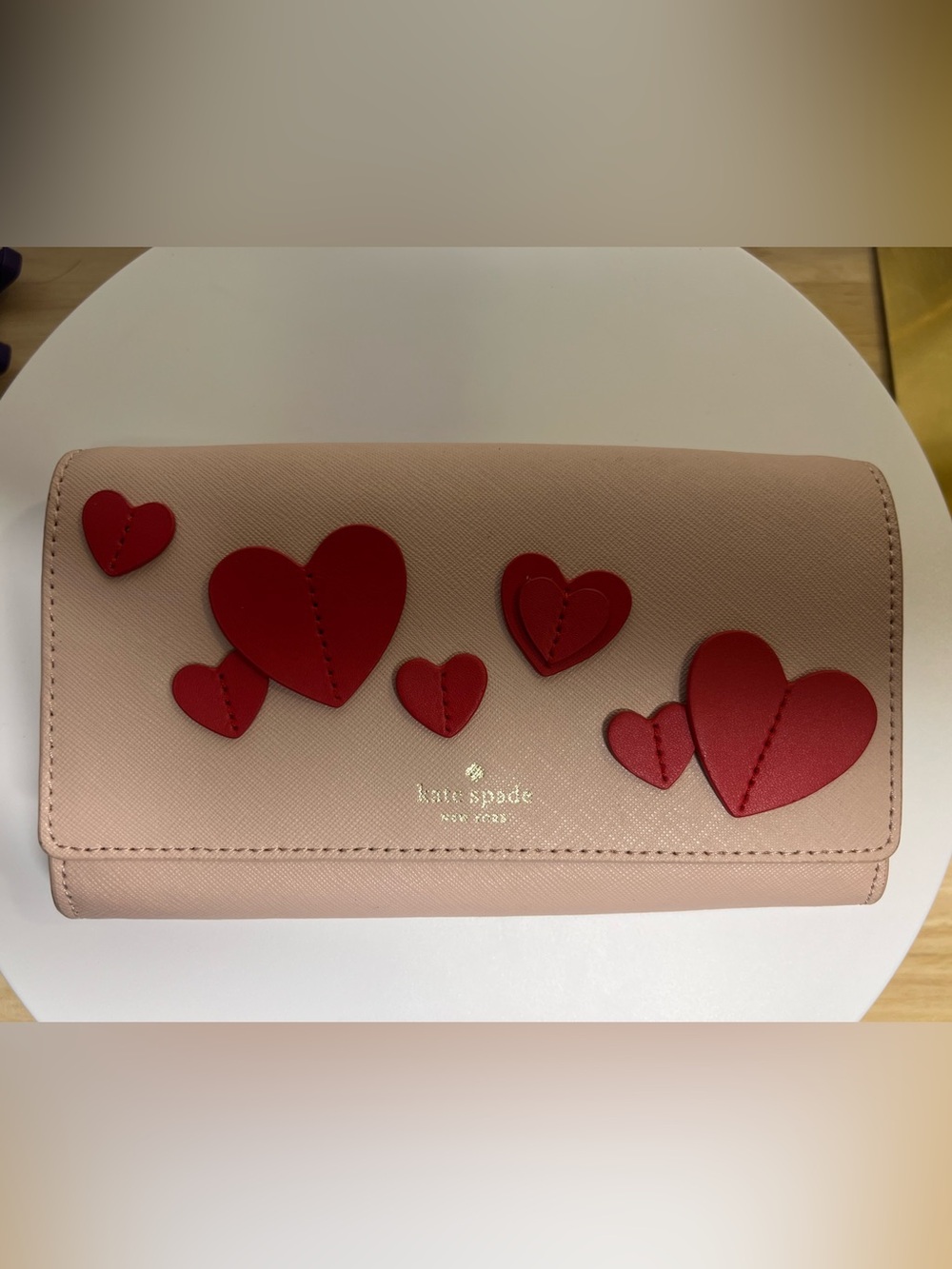 kate spade blush pink clitch with red heart like new